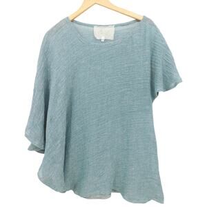 Marilu Women's Green Linen Lagenlook Tunic Top Size Large Breathable‎ Beachy